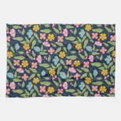 Spring Floral Pattern op Donkerblauw Theedoek (Horizontaal)