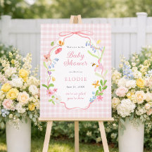 Spring Floral Pink Gingham Baby Shower Welcome