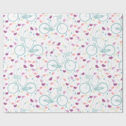 Spring Floral Plum Mint Yellow Retro Bicycle Cadeaupapier (Vlak)