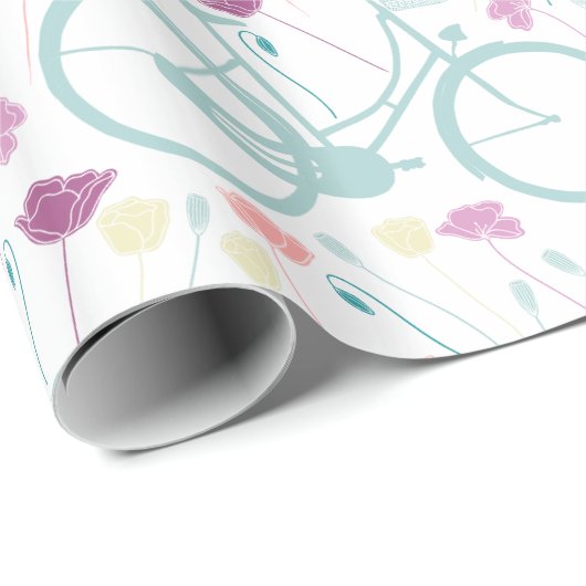 Spring Floral Plum Mint Yellow Retro Bicycle Cadeaupapier (Rol Hoek)