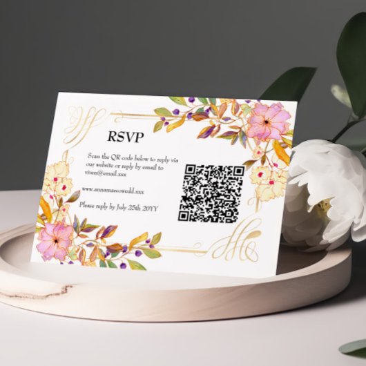 Spring Floral QR Code Rsvp Card Kaartje