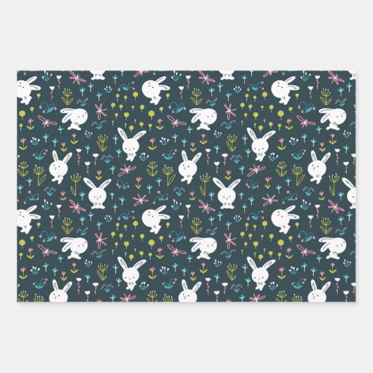Spring Floral Rabbits Wrapping Paper Set van 3 (Voorkant 3)