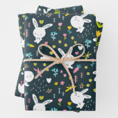 Spring Floral Rabbits Wrapping Paper Set van 3 (In situ)