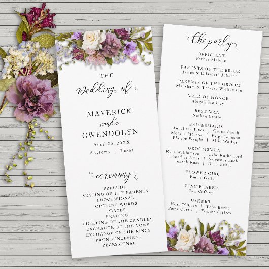 Spring Floral Rustic Wedding Programme