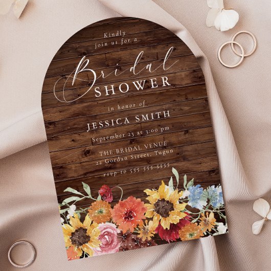 Spring Floral Rustic Wood Modern Bridal Shower Kaart