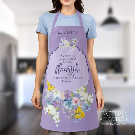 Spring Floral Scripture Elegant gepersonaliseerd Schort