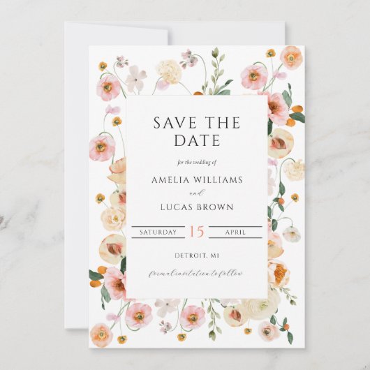 Spring Floral sparen de Uitnodiging van de Datum (Voorkant)