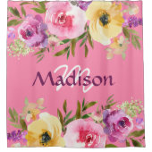 Spring Floral Trendy Girly Monogram Shower Curtain Douchegordijn (Voorkant)