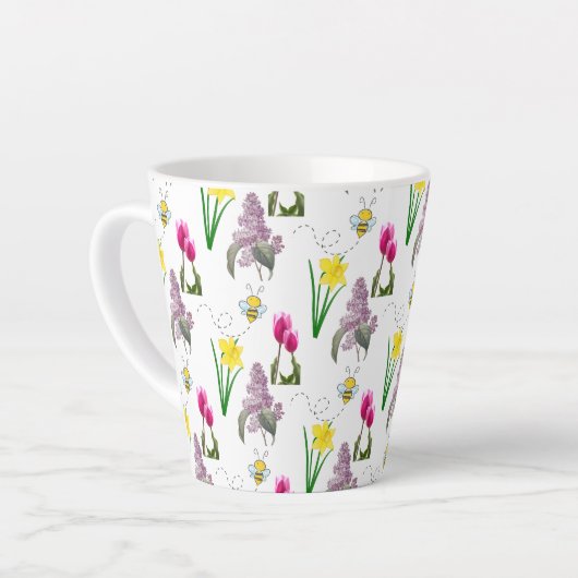 Spring Floral Tulip Daffodils Lilacs Latte Mok (Linkerhoek)