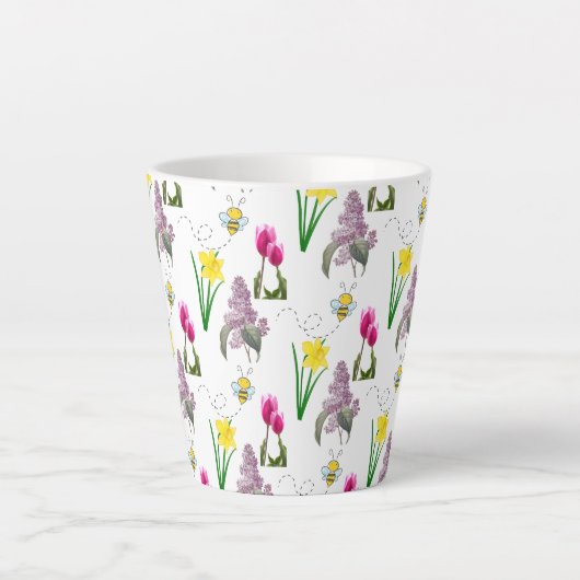 Spring Floral Tulip Daffodils Lilacs Latte Mok (Voorkant)