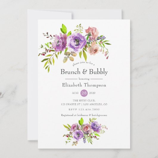 Spring Floral Waterverf Brunch en Bubble Kaart (Voorkant)