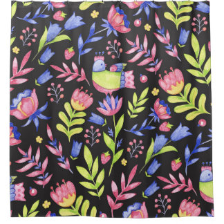 Spring Floral: Waterverf naadloos patroon Douchegordijn