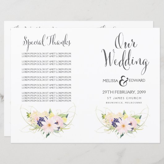 Spring Floral Waterverf Wedding Program Booklet (Voorkant / Achterkant)