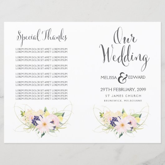 Spring Floral Waterverf Wedding Program Booklet (Voorkant)
