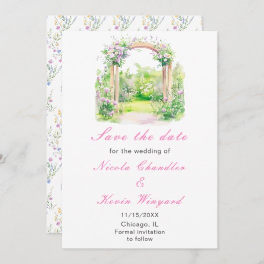 Spring Floral Wedding Arch Receptie Save The Date (Voorkant / Achterkant)