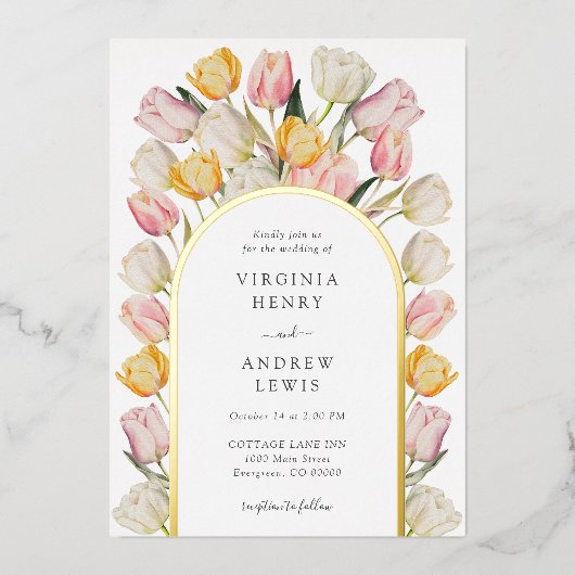 Spring Floral Wedding Folie Uitnodiging (Voorkant)