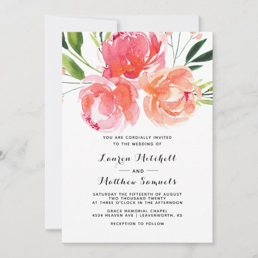 Spring Floral Wedding Invitation Kaart (Voorkant)