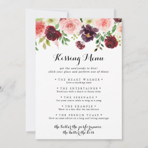 Spring Floral Wedding Kissing Menu Game Kaart