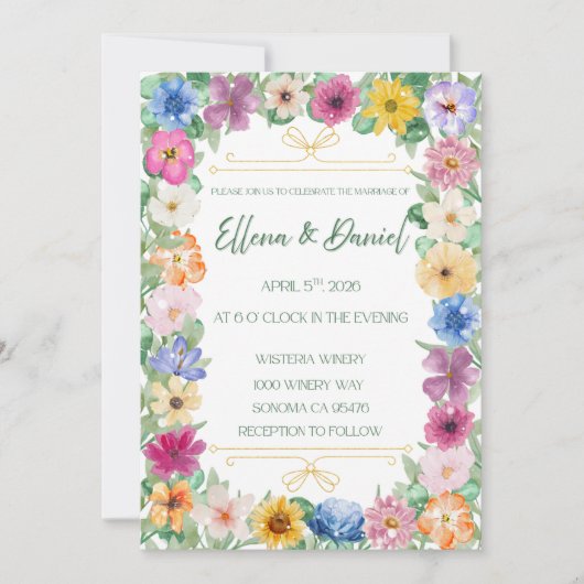 Spring Floral Wildflower Wedding Invitation (Devant)