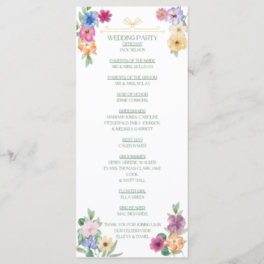 Spring Floral wildflower wedding program Programma (Achterkant)