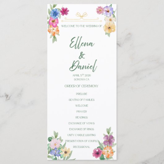 Spring Floral wildflower wedding program Programma (Voorkant)
