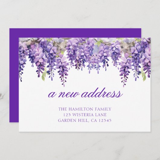 Spring Floral Wisteria Nouveau Faire-part d'adress (Devant / Derrière)