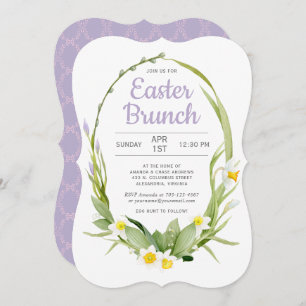 Spring Floral Wreath Easter Brunch of Party Kaart