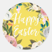 Spring Floral Yellow Happy Pasen Ronde Sticker (Voorkant)