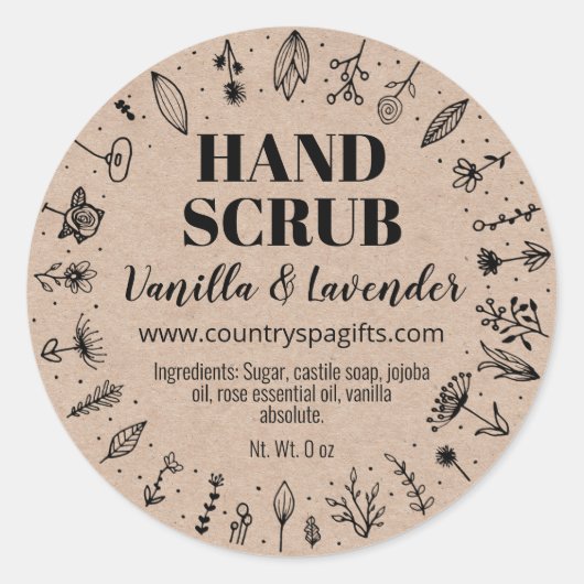 Spring Floral Zelfgemaakte Hand Scrub Kraft Labels (Voorkant)