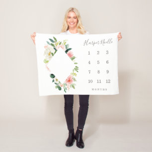 Spring Florals Diamond Baby Milestone Blanket Fleece Deken