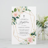 Spring Florals Gold Lijst Baptisme Invitation (Staand voorkant)