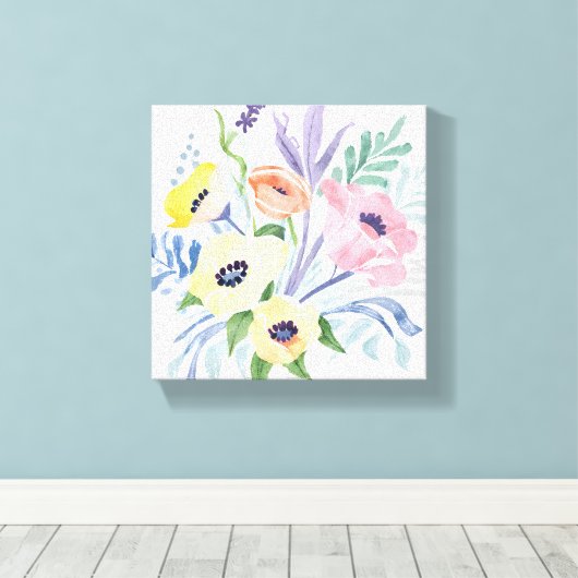 Spring Flower Bouquet | bloemen Waterverf Canvas Afdruk (Insitu (Houten vloer))