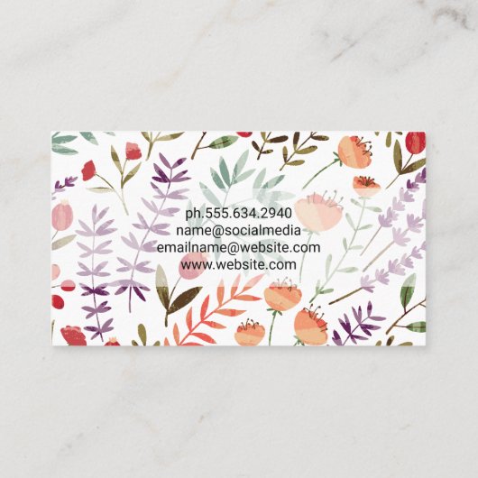 Spring Flower Garden Pattern Visitekaartje (Achterkant)