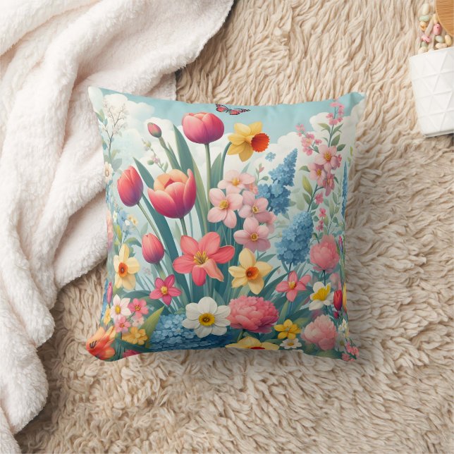 Spring Flower Naadloos Pattern Sierkussen (Deken)