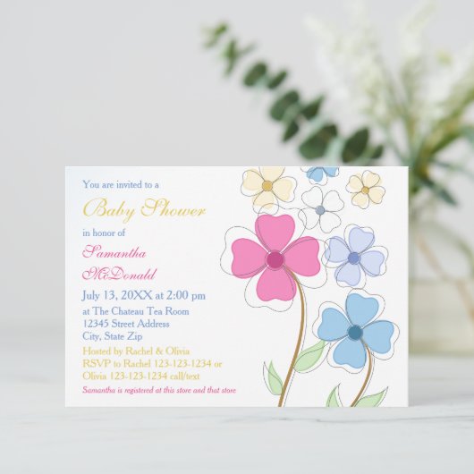 Spring Flowers - 3x5 Baby shower Uitnodiging (Staand voorkant)