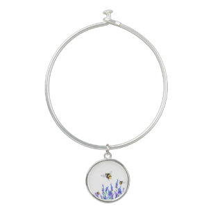 Spring Flowers and Bees Flying Bangle Bracelet