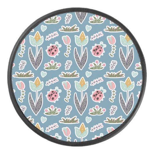 Spring Flowers and Ladybug Pattern Hockey Puck (Voorkant)