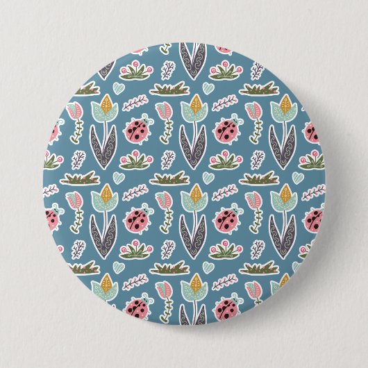 Spring Flowers and Ladybug Pattern Ronde Button 7,6 Cm (Voorkant)
