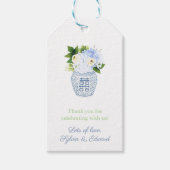 Spring Flowers Blauw Wit Grieks Sleutel Baby showe Cadeaulabel (Voorkant)