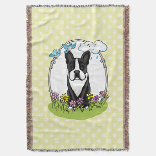 Spring Flowers Boston Terrier Dog (zwart) Cute Deken
