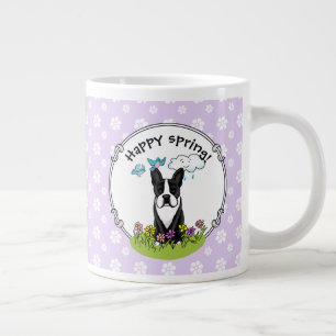 Spring Flowers Boston Terrier Dog (zwart) Cute Extra Grote Beker