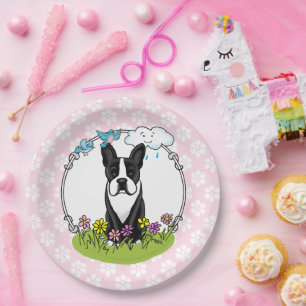 Spring Flowers Boston Terrier Dog (zwart) Cute Papieren Bordje