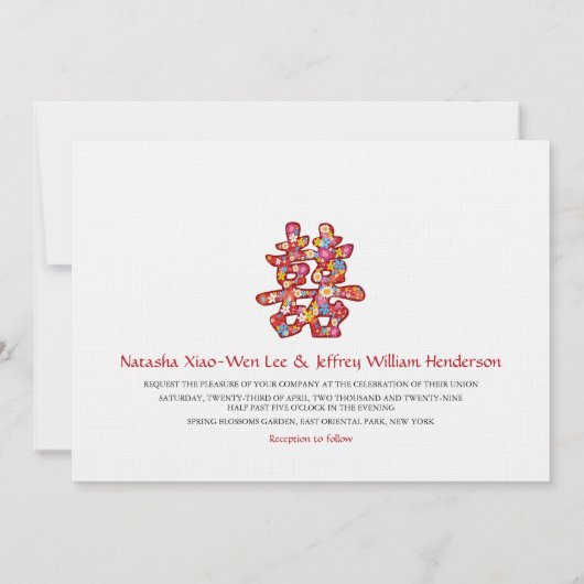 Spring Flowers Double Happiness Chinese Wedding Kaart (Achterkant)