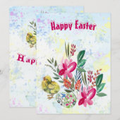 Spring Flowers Easter Chick Decorative Flora Green Feestdagenkaart (Voorkant / Achterkant)