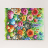 Spring Flowers Easter Eggs and Kittens in Garden  Legpuzzel (Horizontaal)