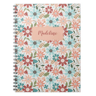 Spring Flowers Floral Notitieboek in Perzik en Bla
