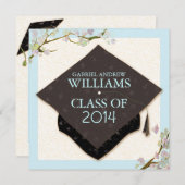 Spring Flowers + Graduation Cap 2014 Party Invites Kaart (Voorkant / Achterkant)