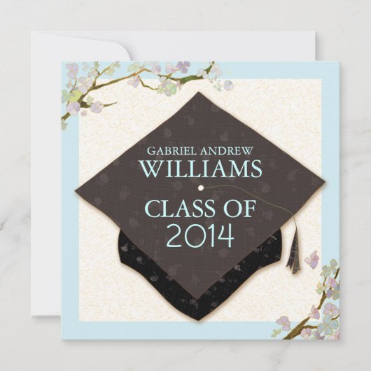 Spring Flowers + Graduation Cap 2014 Party Invites Kaart (Voorkant)