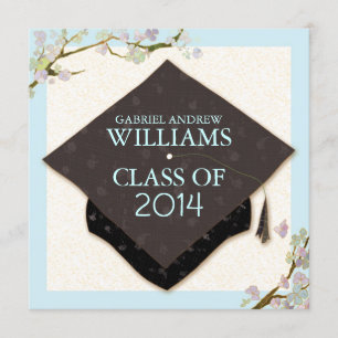 Spring Flowers + Graduation Cap 2014 Party Invites Kaart