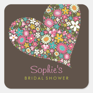 Spring Flowers Heart Love Vrijgezellenfeest Weddin Vierkante Sticker